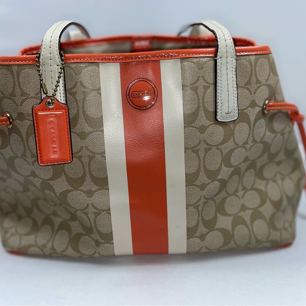 Coach Gorgeous Beige and Orange Shoulder Tote 👜 - Picture 11 of 11